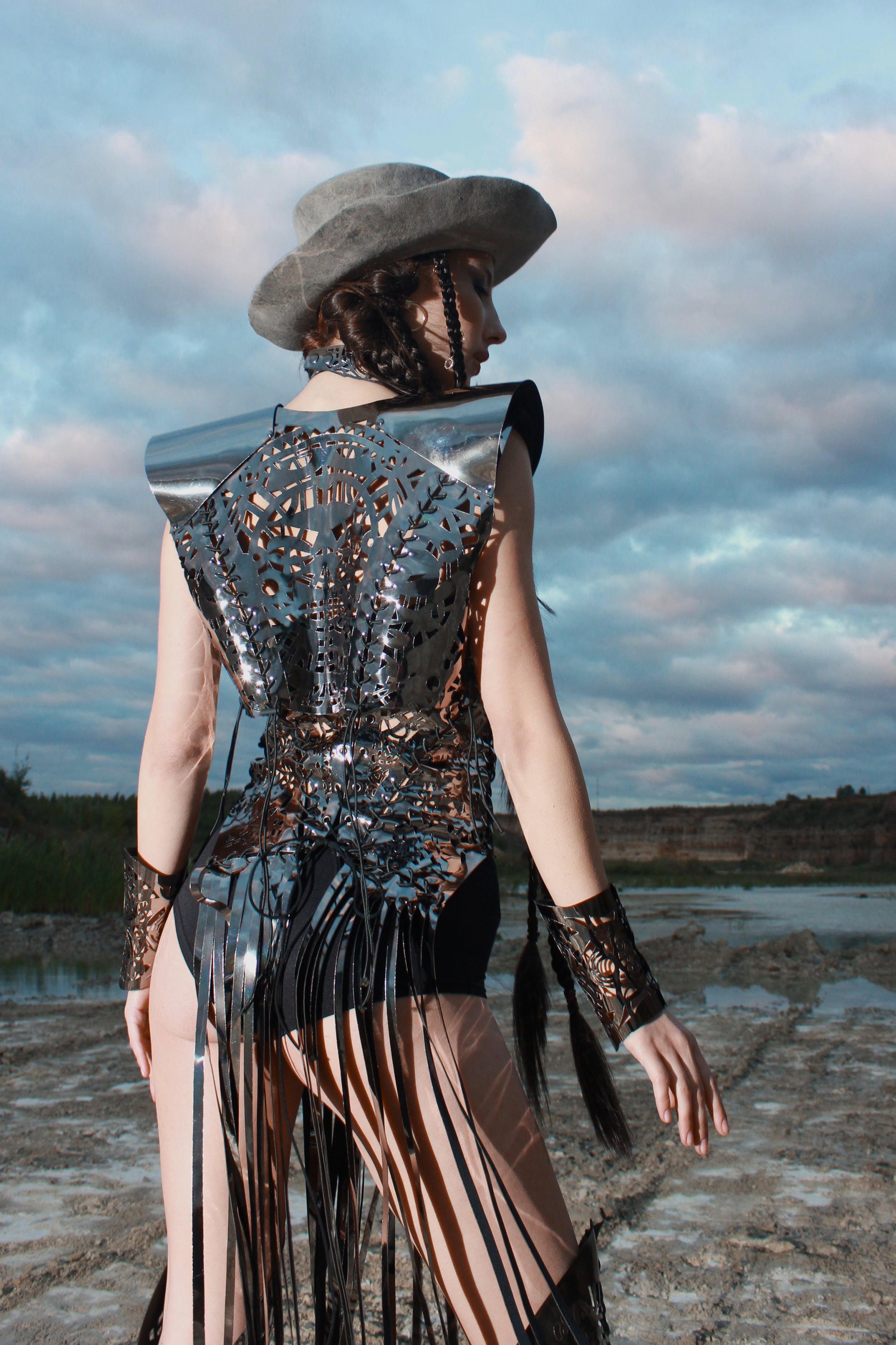 Carved corset with fringe