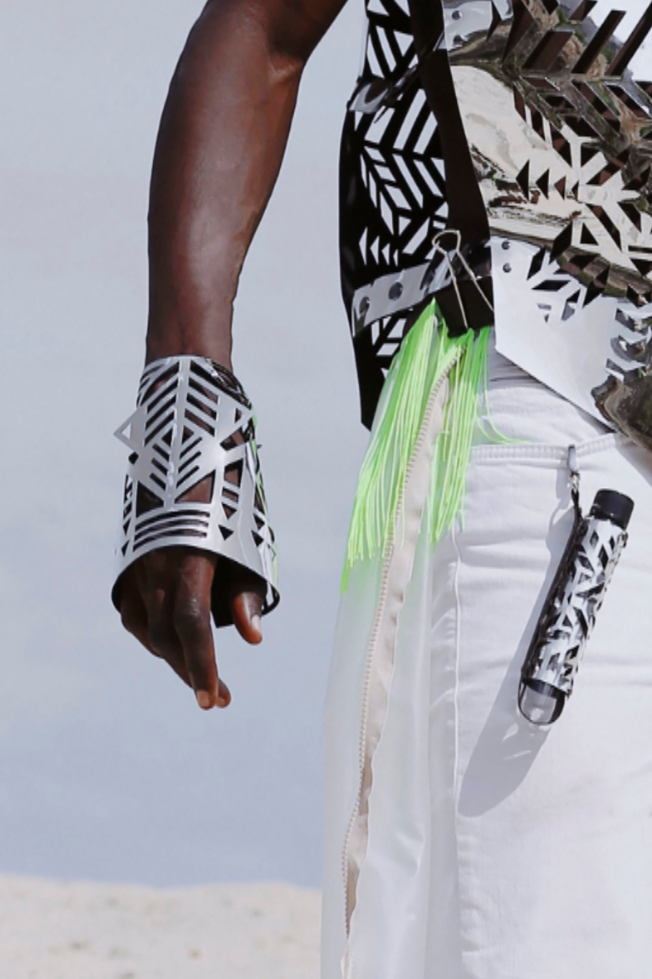 Carved bracelets made of mirror leather for men / SILVER