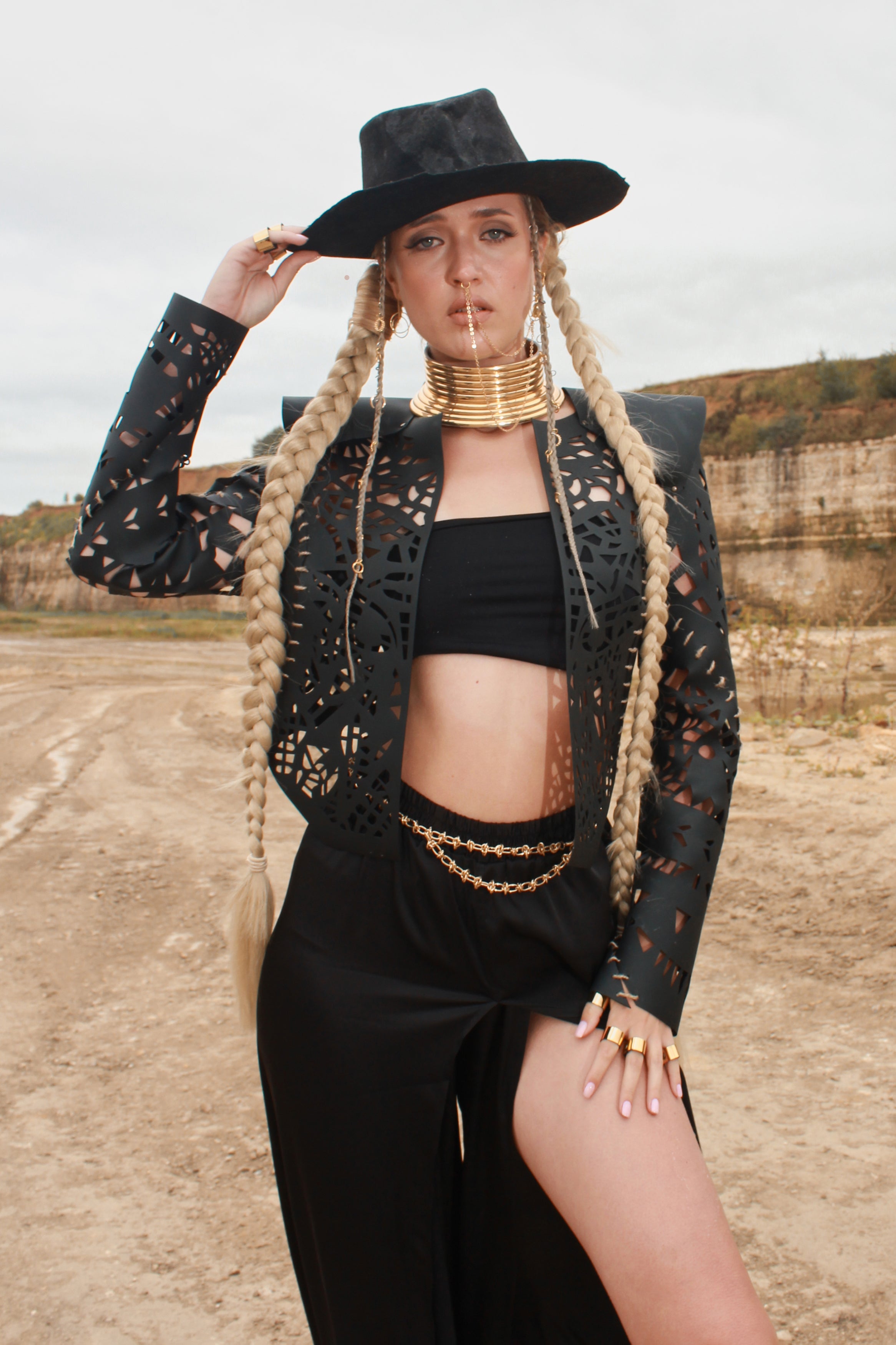 Carved Faux Leather Jacket